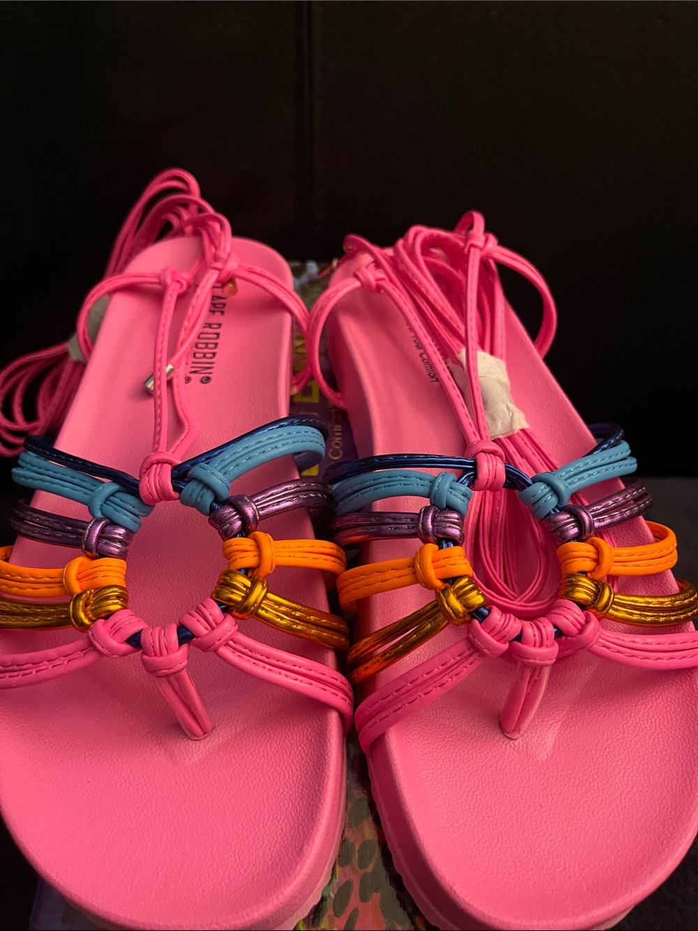 Cape Robbin Women’s Hot Pink Multicolor Thong Strappy  Sandals Size 6 NWB